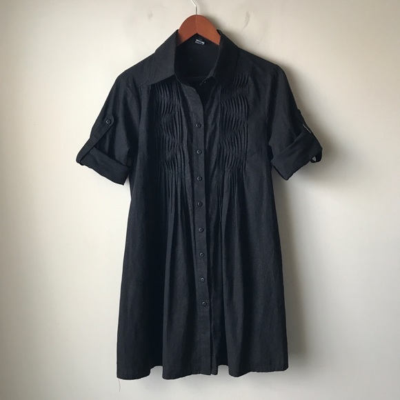 Aziz Dresses & Skirts - Aziz black shimmer shirt dress